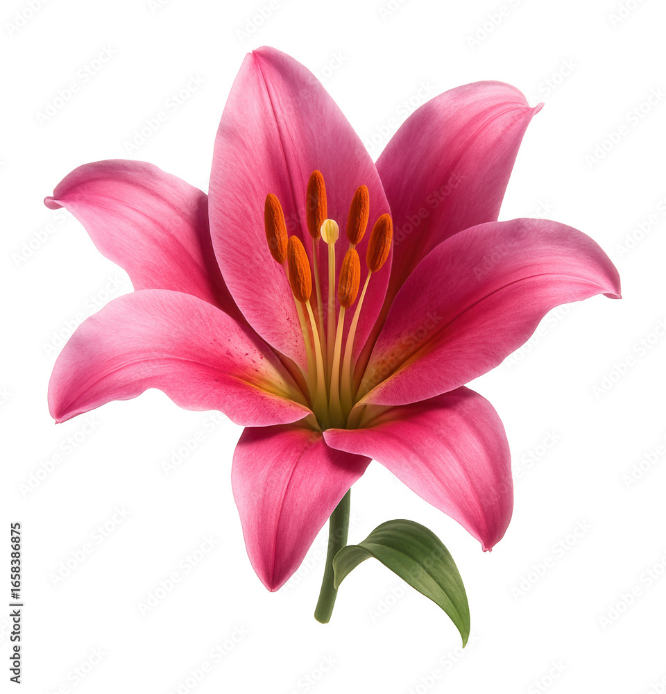 Fototapeta premium Pink lily flower with vibrant stamens.