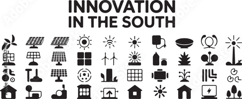 Innovation in the South Icons Set for Technology and Development Vector