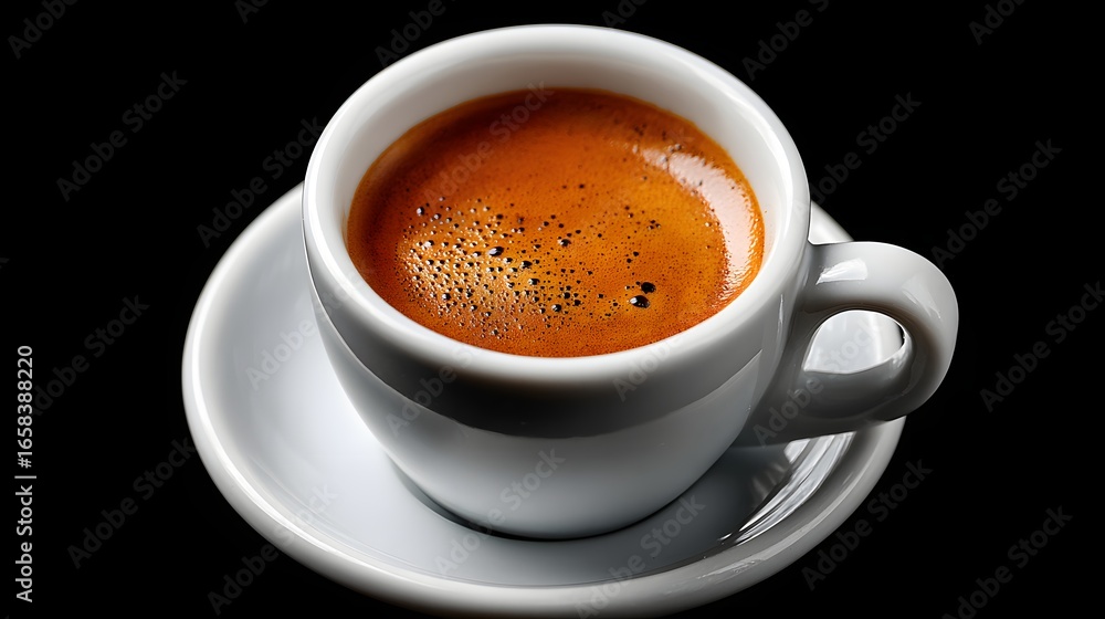 Fototapeta premium Close Up View of a White Cup Filled with Rich, Aromatic Espresso on a Saucer