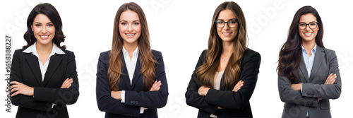 Collection of business women crossed arms isolated on white or transparent background