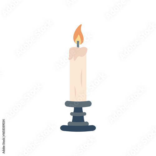 Isolated cartoon illustration of a candle with a burning flame on a stand for templates, decorations, Halloween-themed images, religious events and more