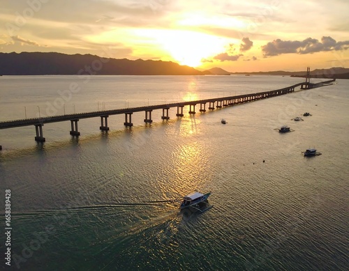 Golden hour over San Juanico Bridge, Philippines: A tranquil journey across the water
