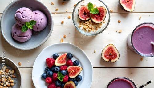 Wallpaper Mural Delicious and colorful breakfast featuring fresh fruit, smoothies, and yogurt. Torontodigital.ca