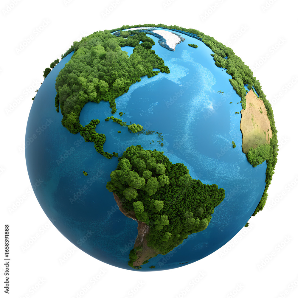Fototapeta premium PNG realistic 3D Earth with green forests and oceans isolated on transparent background