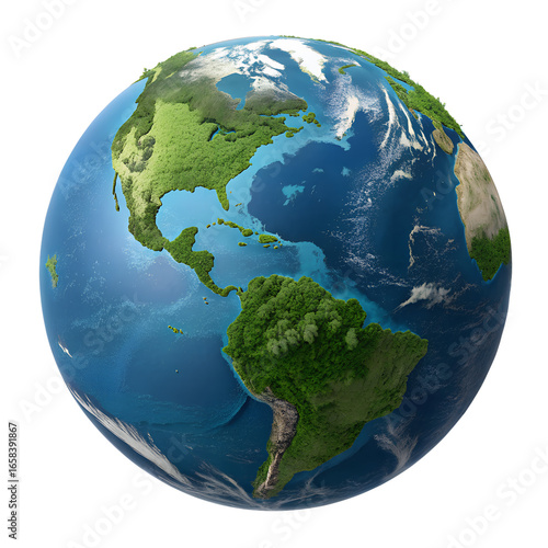 Realistic 3D Earth globe showing North and South America