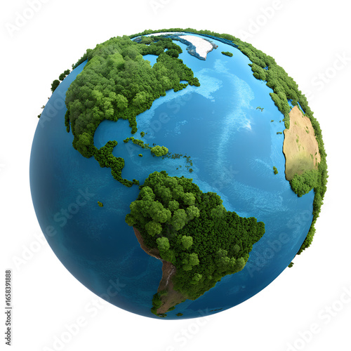 PNG realistic 3D Earth with green forests and oceans isolated on transparent background