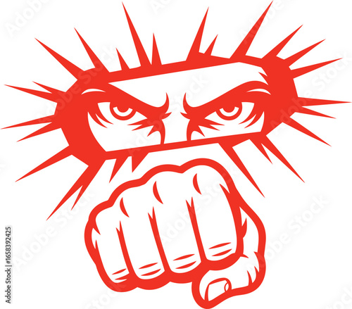Rage and power erupting from a wall in a dynamic and intense vector illustration.