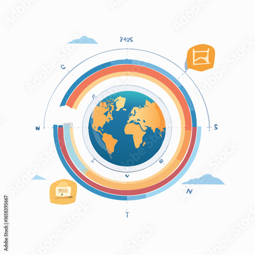 World Map Infographic Design With Colorful Circular Segments