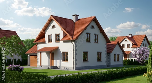 Wallpaper Mural Beautiful suburban houses with red tile roofs and manicured lawns under a clear blue sky providing idyllic residential living Torontodigital.ca