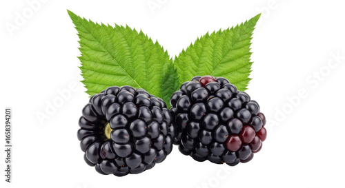 Isolated Fresh Blackberries with Leaves