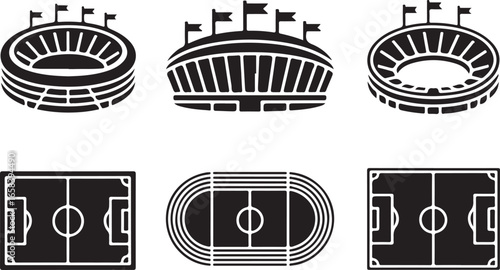 Stadiums and Fields Vector Set: Arena, Football, Soccer, and Track Illustration