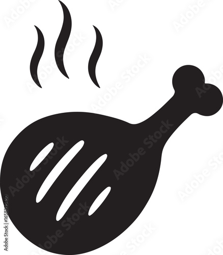 BBQ chicken silhouette vector icon, grilled poultry meat symbol, barbecue food design EPS.