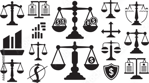 Scales of Justice and Legal Icons Collection Symbolizing Fairness and Legal Processes