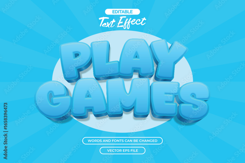 Fototapeta premium Play games editable text effect with 3d blue cartoon style