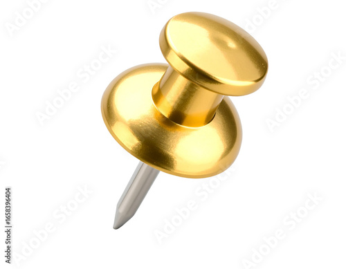  Golden Round Pushpin Standing Upright, front view, isolated PNG