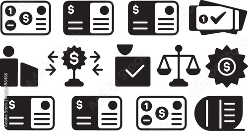 Financial Transaction Icons Set Depicting Banking, Investment, and Money Management