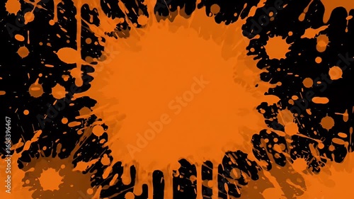 Abstract orange and black paint splatter background.