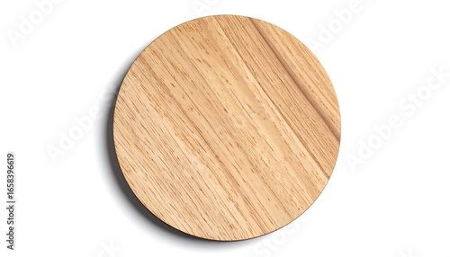 Isolated Round Wooden Plaque with Visible Grain and Subtle Shadow on White Background