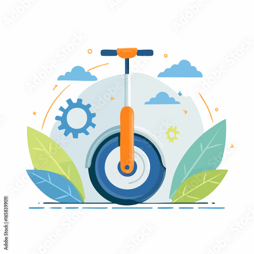 Modern Unicycle Illustration Design With Eco Friendly Theme