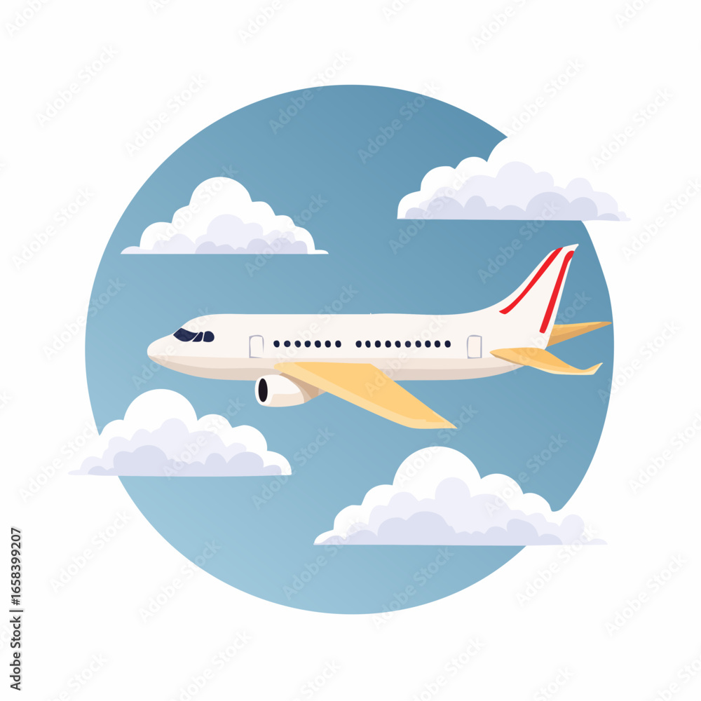 Fototapeta premium Stylized Airplane In Flight Through Clouds