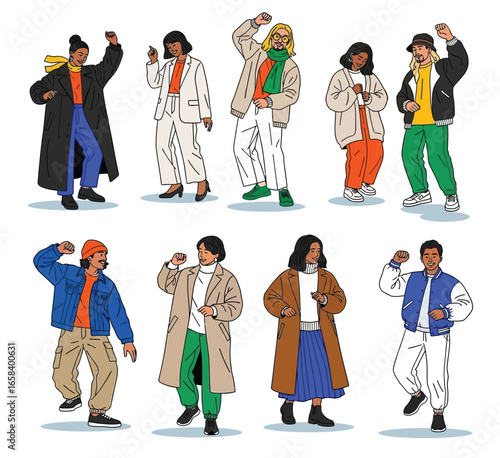 Dancing people. Trendy party cartoon crowd, modern young dancing characters, friends couples and happy persons. Vector illustrations club party dance