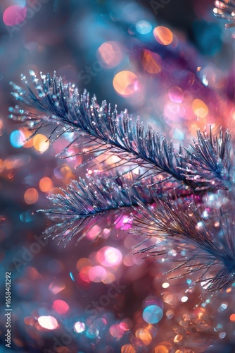 Wallpaper Mural Frosty Pine Branch with Bokeh Lights: Winter Holiday Magic Torontodigital.ca