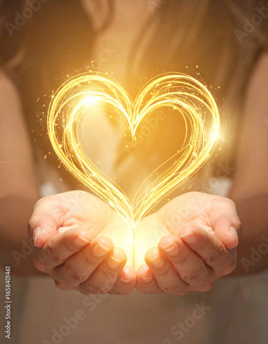 Glowing heart shape floating above hands with warm light in september symbolizing international love and global days of special events