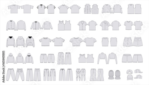 Set of Clothing Mockup Template - Apparel Vector Mockups Bundle Tech Pack Template Streetwear Mockups Clothing Brand Streetwear Techpack Fashion