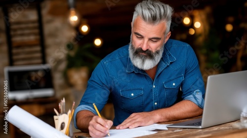 Creative business planning modern office action shot rustic environment focused viewpoint entrepreneurial concept