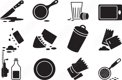 Kitchen Utensils and Cooking Tools Icons on Transparent Background for Food Projects
