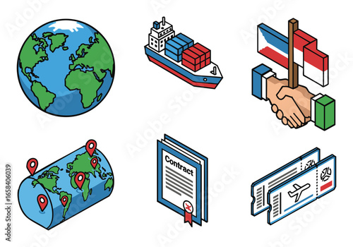 Global Trade & International Business: Isometric Icons Pack