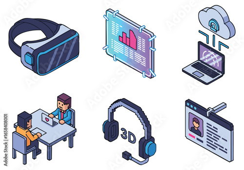 Isometric Illustration: Virtual Reality, Collaboration, and Cloud Computing