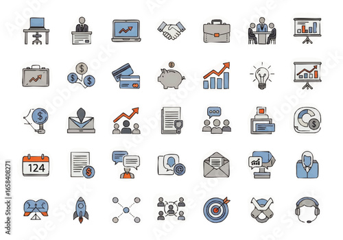 Collection of business icons flat design style