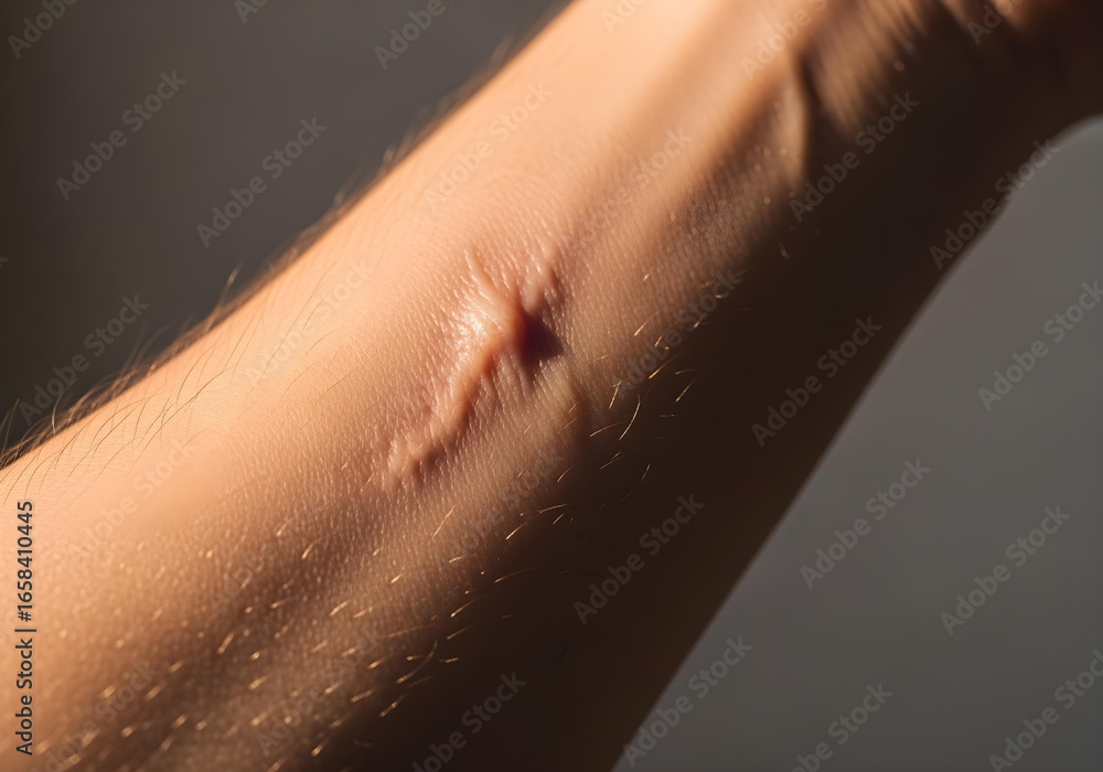 Obraz premium Intimate portrait of a woman with visible scar, deep gaze and emotional realism