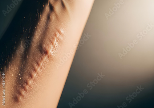 Intimate portrait of a woman with visible scar, deep gaze and emotional realism