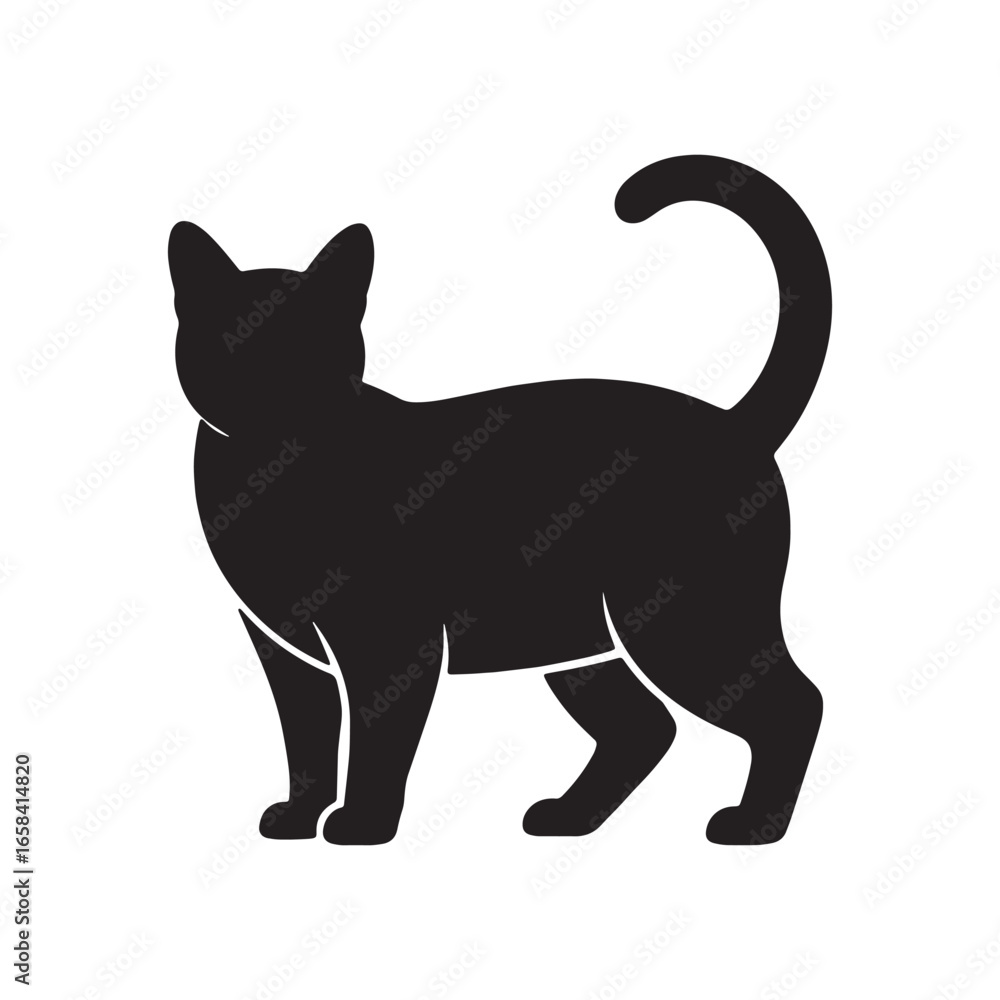 Obraz premium Elegant Black Cat Silhouette Standing Proudly with Curled Tail Graphic Pet Illustration