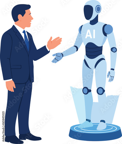 CEO talking to a holographic AI advisor Illustration