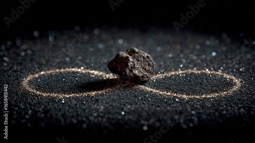 A tiny meteorite rests on an infinity symbol crafted from probability percentages.