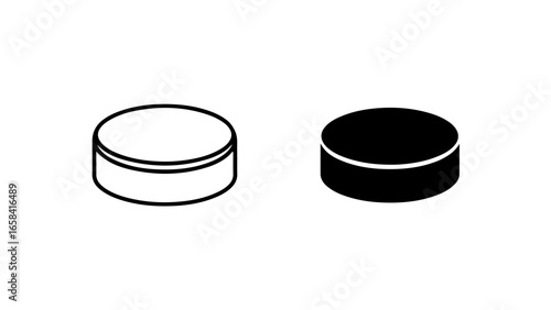 Two graphic hockey puck symbols are shown on a white background.