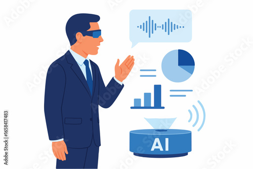 Businessman dictating to a voice AI assistant Illustration