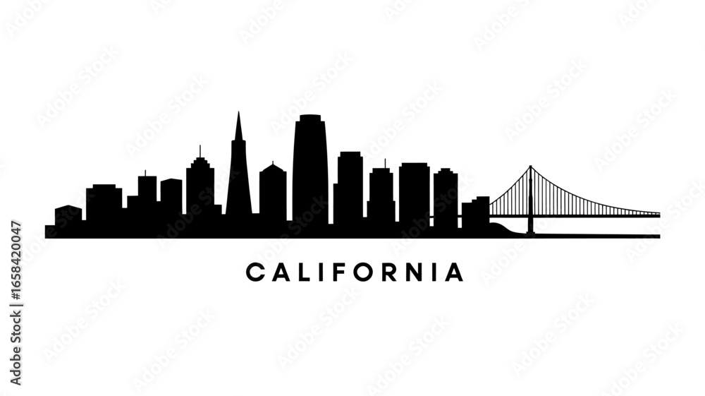 Naklejka premium San Francisco California Skyline Silhouette Vector Illustration Black and White Design for Cityscape Art and Travel Posters