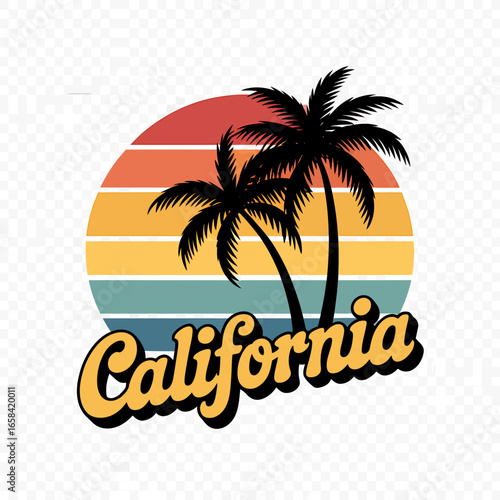 California Dreamin Retro Sunset Palm Trees Vacation Destination Graphic Design Illustration T Shirt Design Vector Template Background for Social Media Promotion and Branding