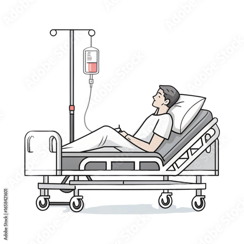 A Patient Resting in a Hospital Bed Getting a Blood Transfusion.