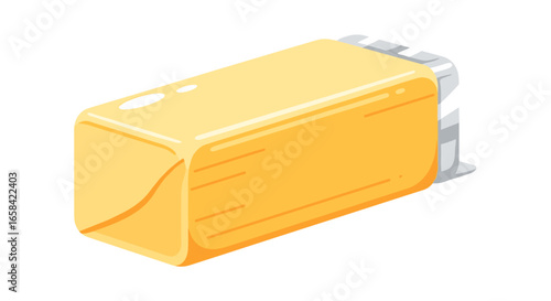 Illustration of a rectangular block of butter wrapped in foil packaging on a white background style on transparent background