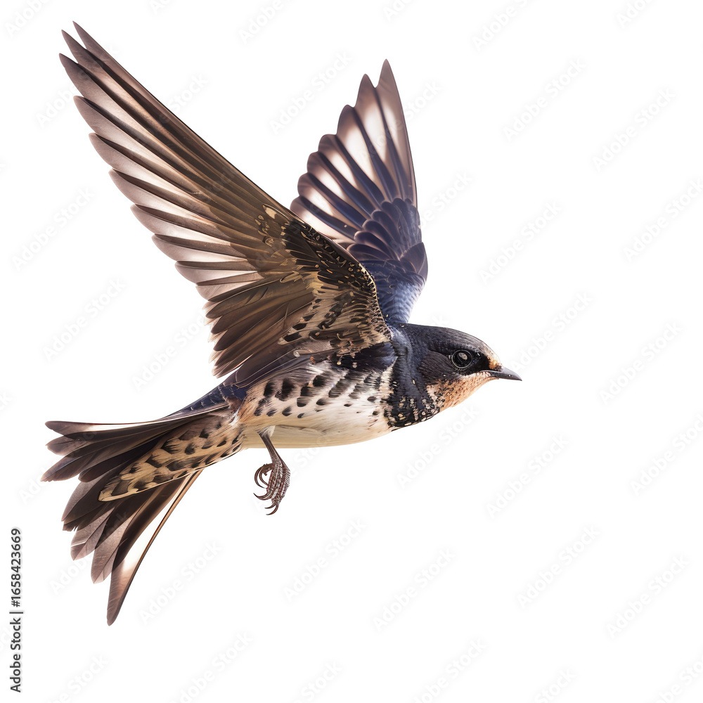 Obraz premium and keyword list based on the image.. Small Bird Flying Mid-Air, Sunny Day, Outdoors.