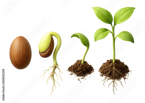 Stages of a seed sprouting into a small plant.