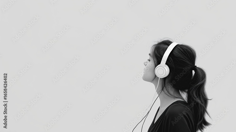 Fototapeta premium istening to music with headphones and dancing