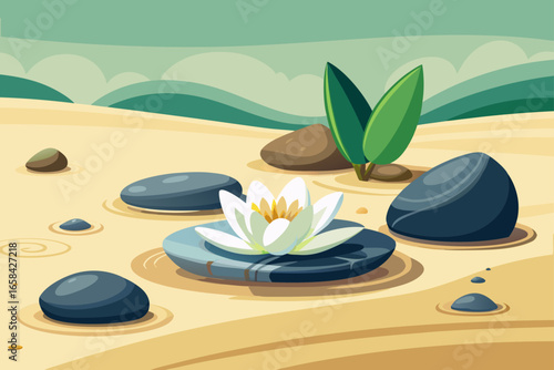 Serene Zen Garden with Smooth Dark Stones