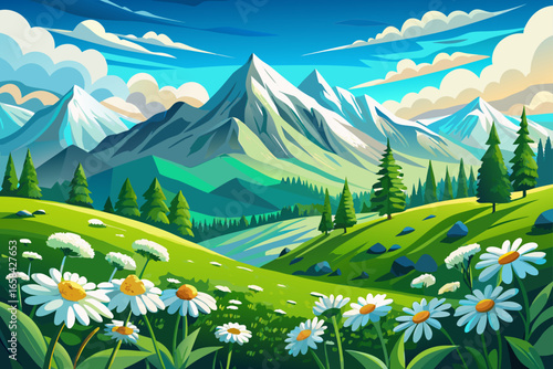 Vibrant Oil Painting of a Summer Mountain Landscape