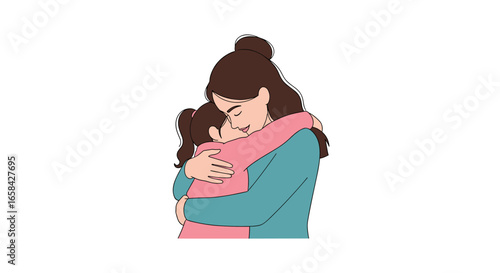 Mother and daughter hugging tenderly expressing love warmth and connection